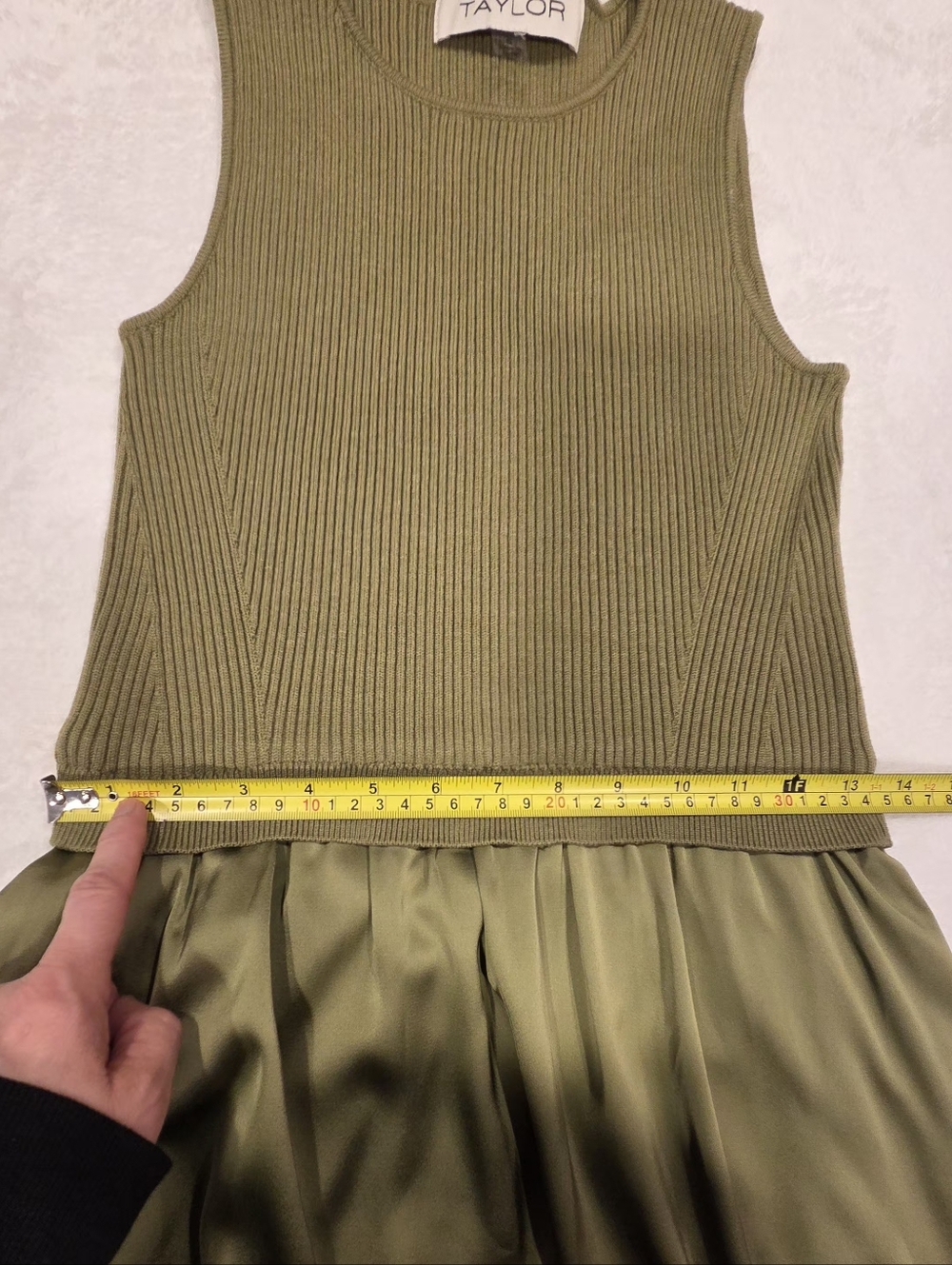 Taylor Olive Green Sleeveless Knit-to-Satin Maxi Dress, Size S - Picture 11 of 15